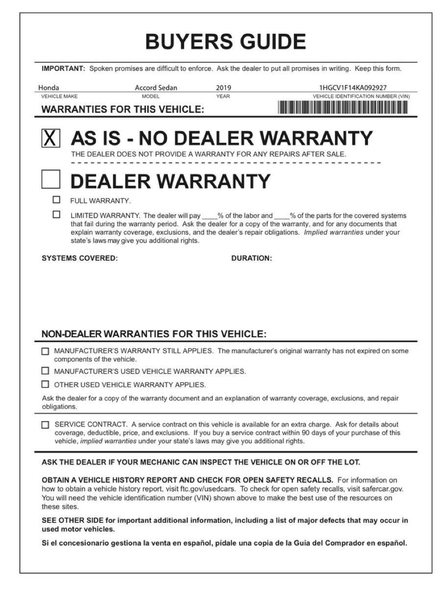 2019 Honda Accord Sedan LX 1.5T