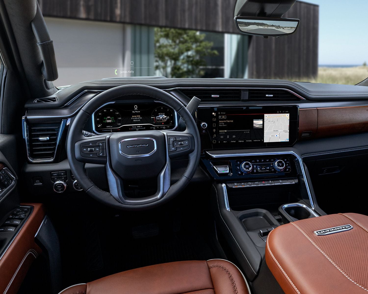 Interior dashboard shot of the 2025 GMC Sierra HD.